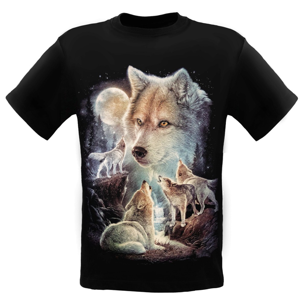 Caballo T-shirt Noctilucent Wolves under the moon light
