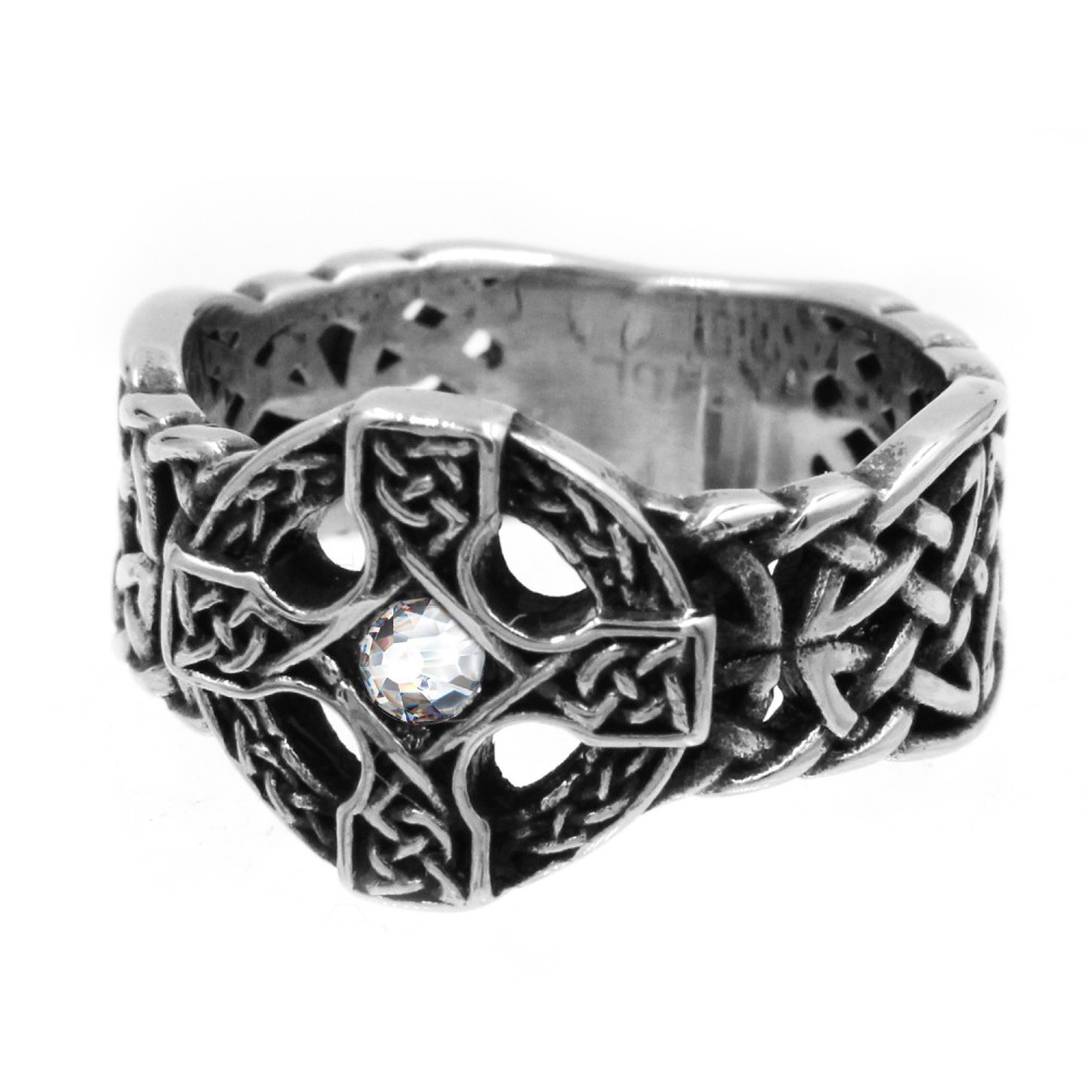 Ring with Cross and Crystal