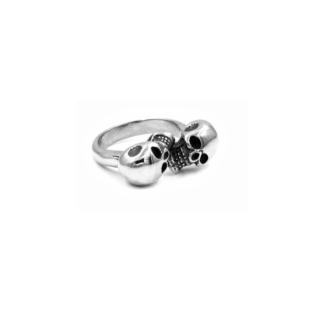Steel Ring with Double Skulls