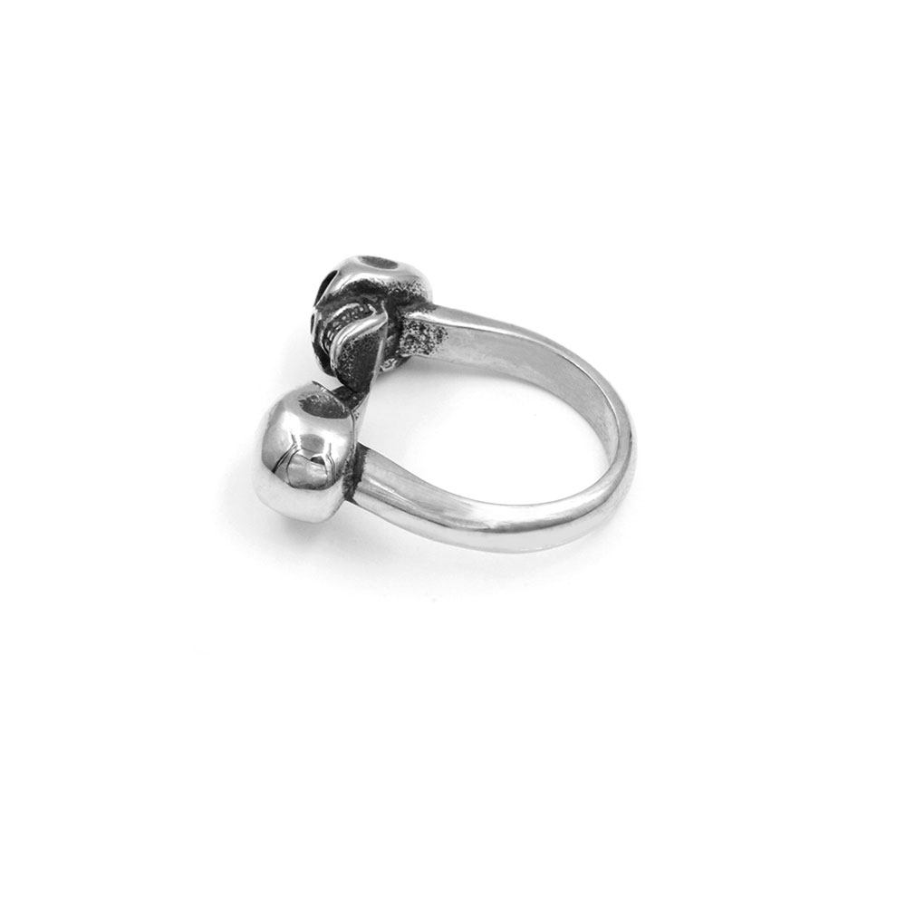Steel Ring with Double Skulls