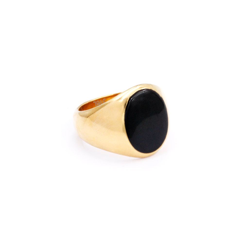 Gold Ring Cross with Black Stone