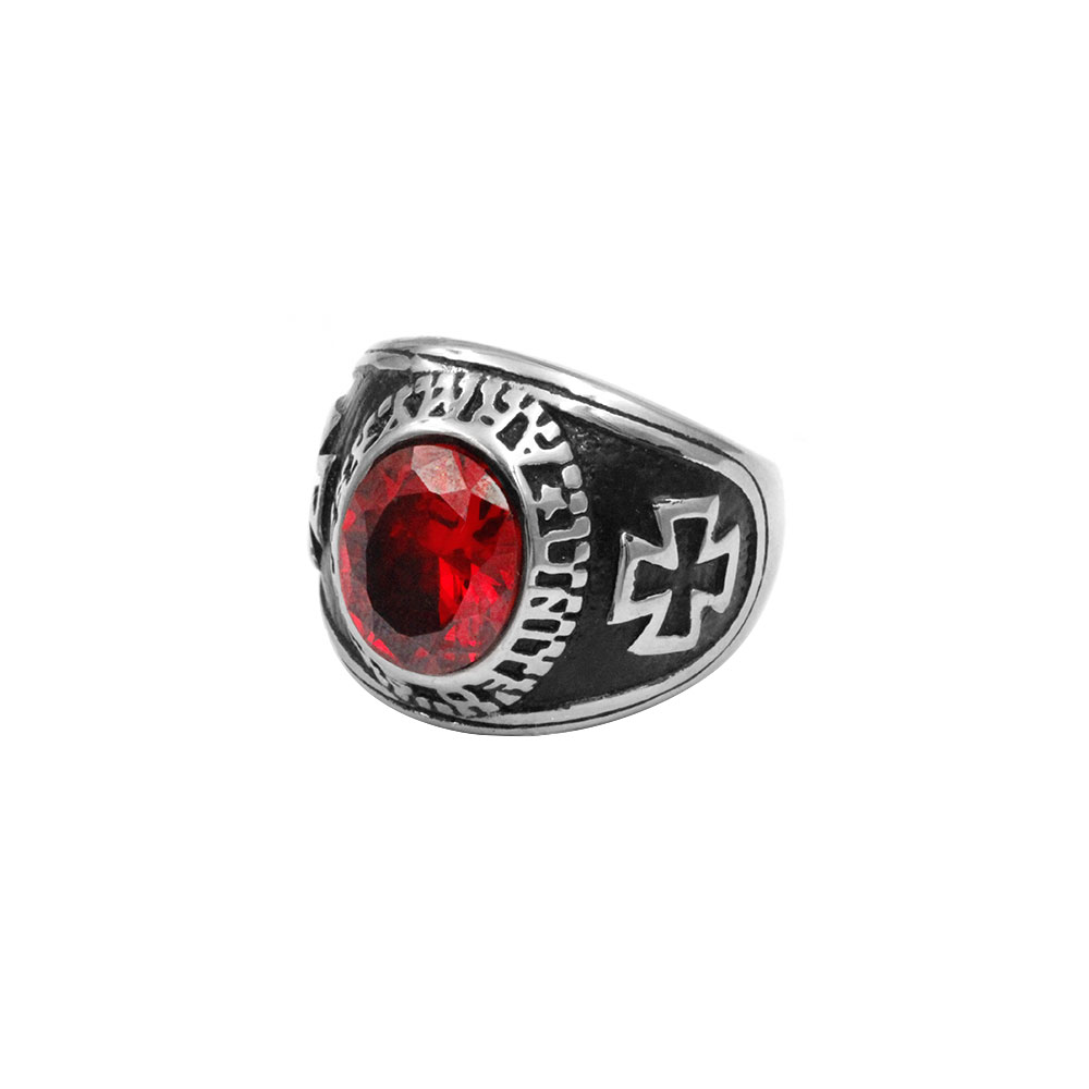 Red Gem Ring with Cross