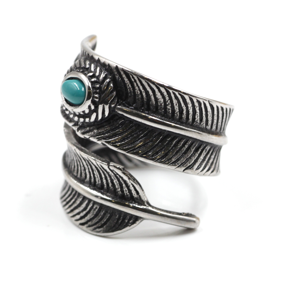 Ring Feather with Light Blue Gem