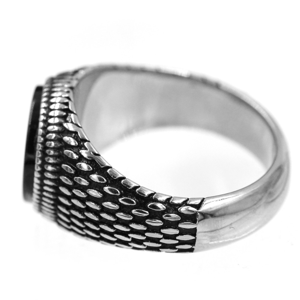 Steel Ring with Circular Black Gem