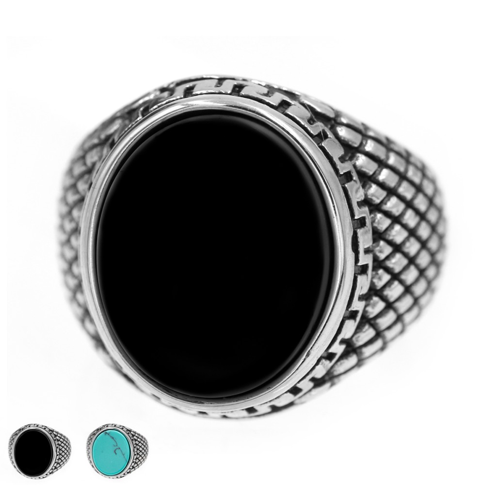 Steel Ring with Oval Gem