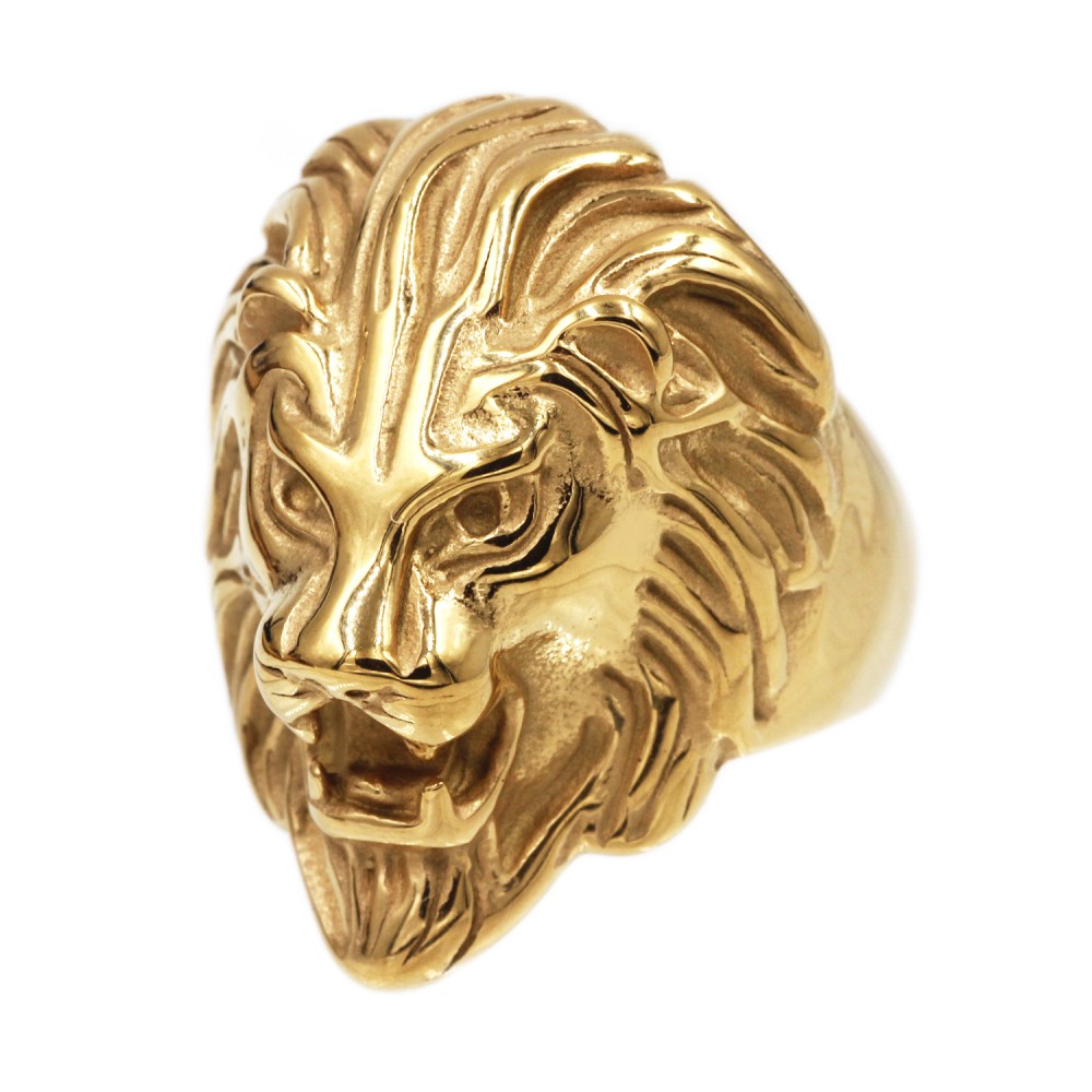 Steel Ring Lion Gold