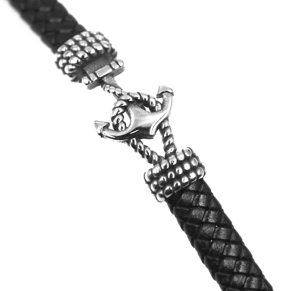 Man Bracelet Anchor in Leather and Steel