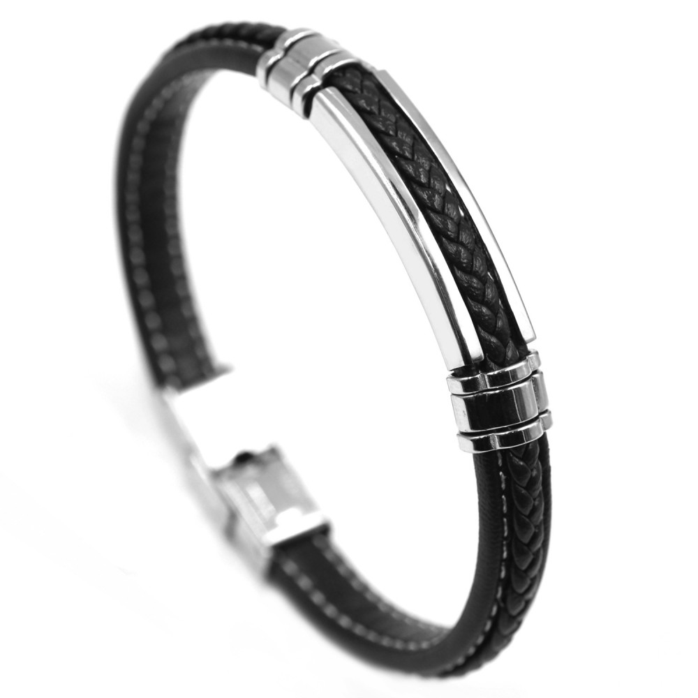 Classic Men's Bracelet in Leather and Steel