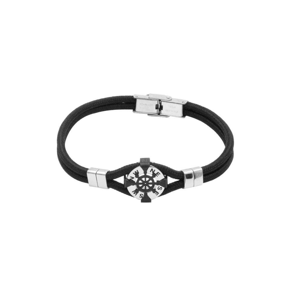Bracelet with  Compass in Leather and Steel