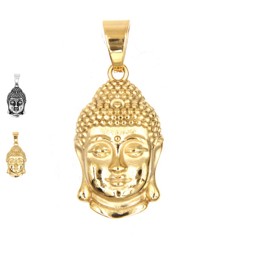 Steel Pendant Head of Buddha with Engraving