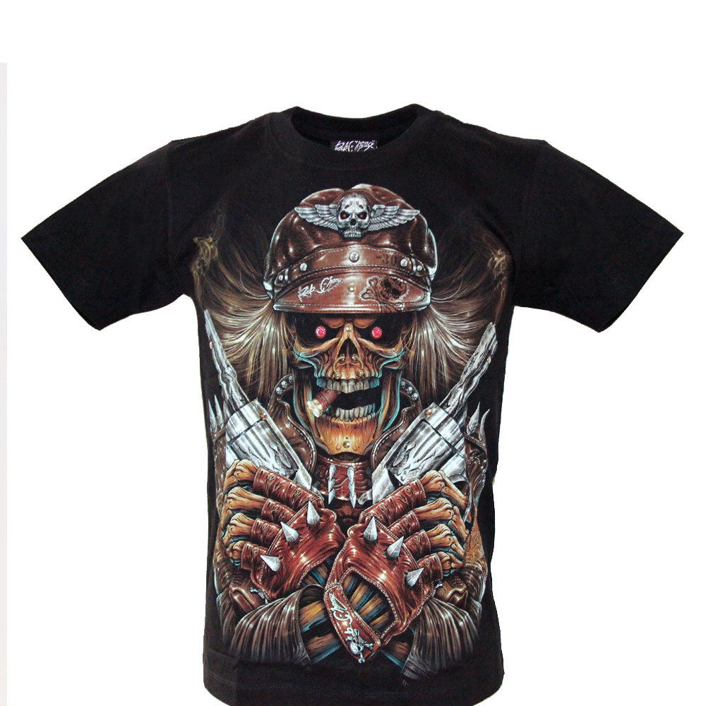 Rock Chang T-shirt  Effect 3D and Noctilucent Skull and Gun with Piercing