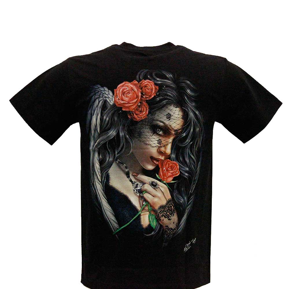 Rock Chang T-shirt Beauty and Roses Effect 3D and Noctilucent with Piercing