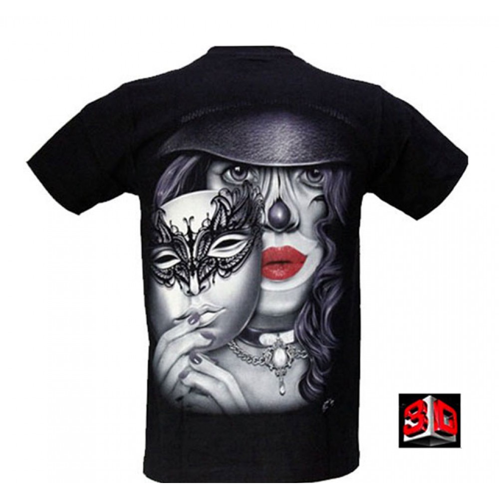 Rock Chang T-shirt Woman with Silver Mask Effect 3D and Noctilucent with Piercing