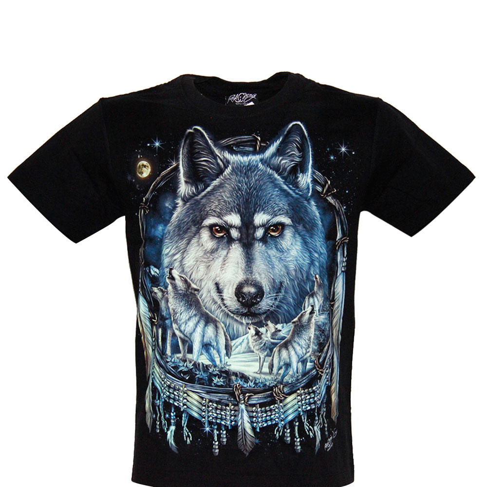 Rock Chang T-shirt Noctilucent Dreamcatcher with Grey Wolf