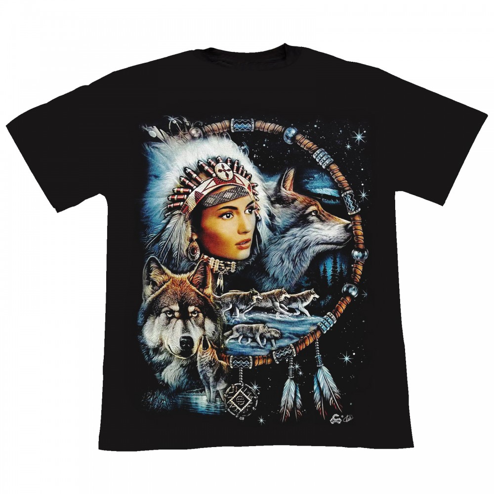 Caballo T-shirt Native Americans and Wolves