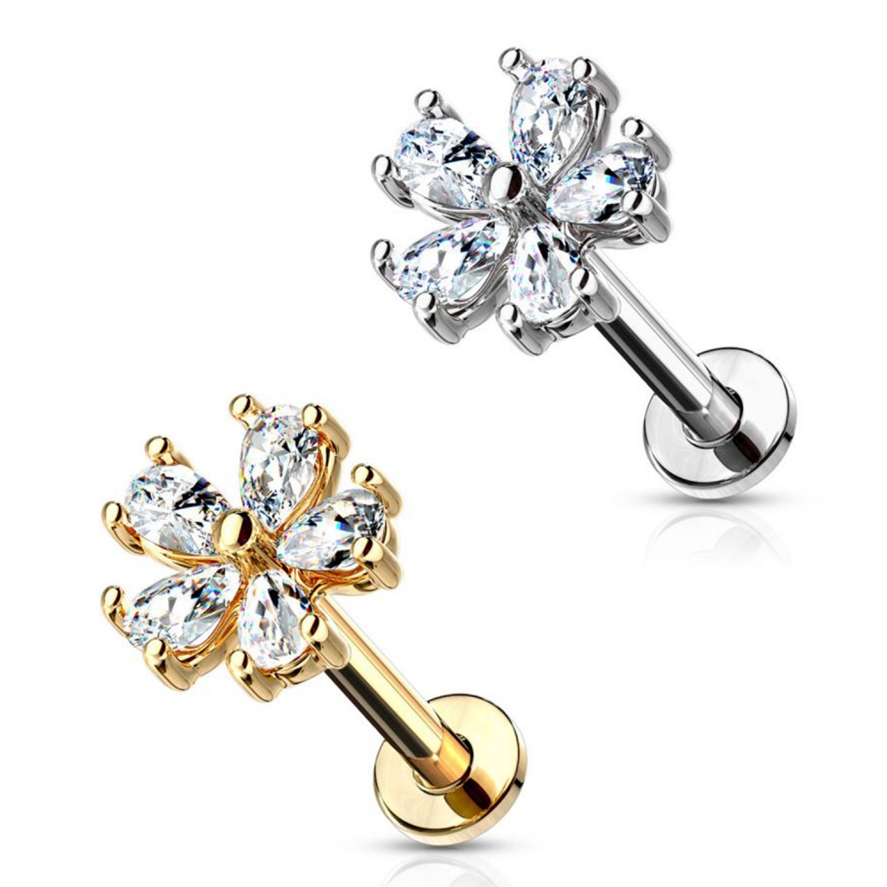 Cartilage Stud Flower with Crystal
