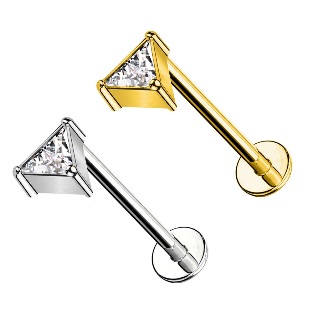 Piercing Labret con Filettatura Interna e Pietra a Forma di Triangolo