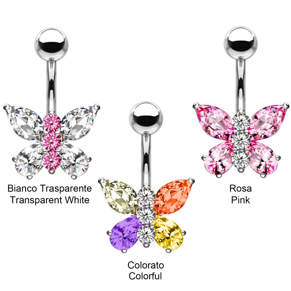 Navel Piercing with Butterfly Crystal