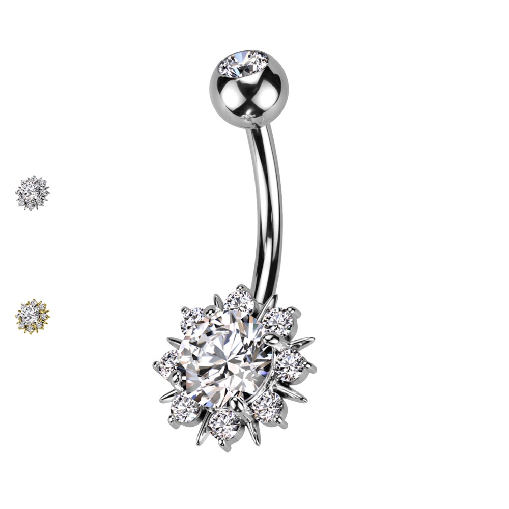 PD-221 Belly Button Piercing with Crystal - Flower