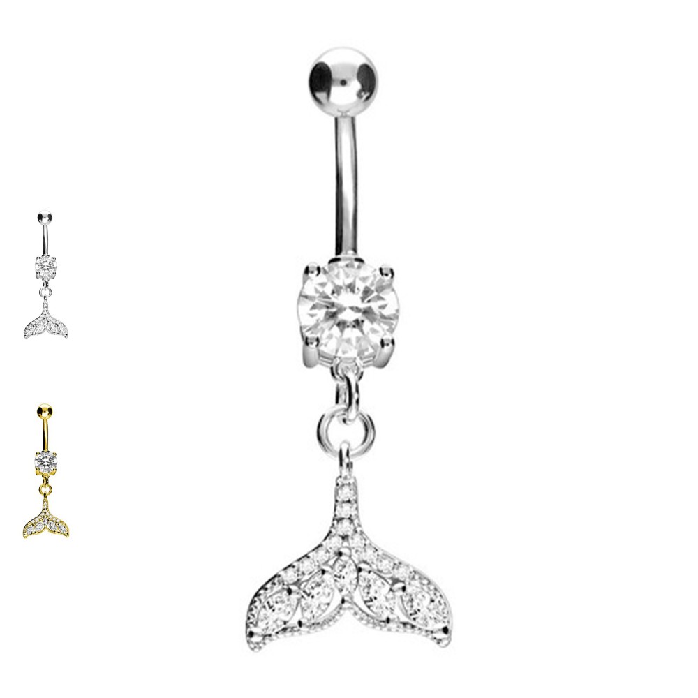 Navel Piercing with Crystals Fishtail