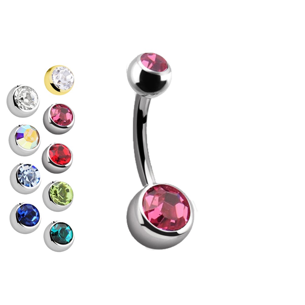 Navel Piercing with 2 Crystal 4/6 mm