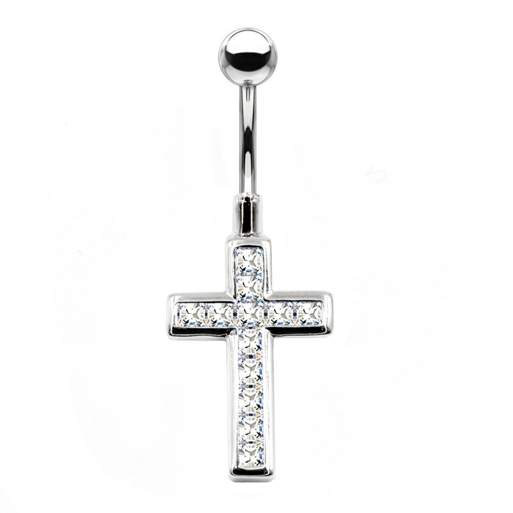 Navel Piercing with Cross Crystal