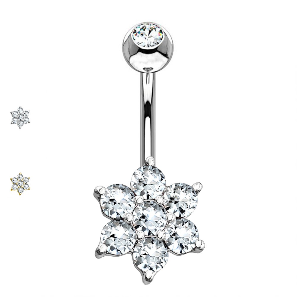 Piercing Banana Belly Button with Crystal Flower
