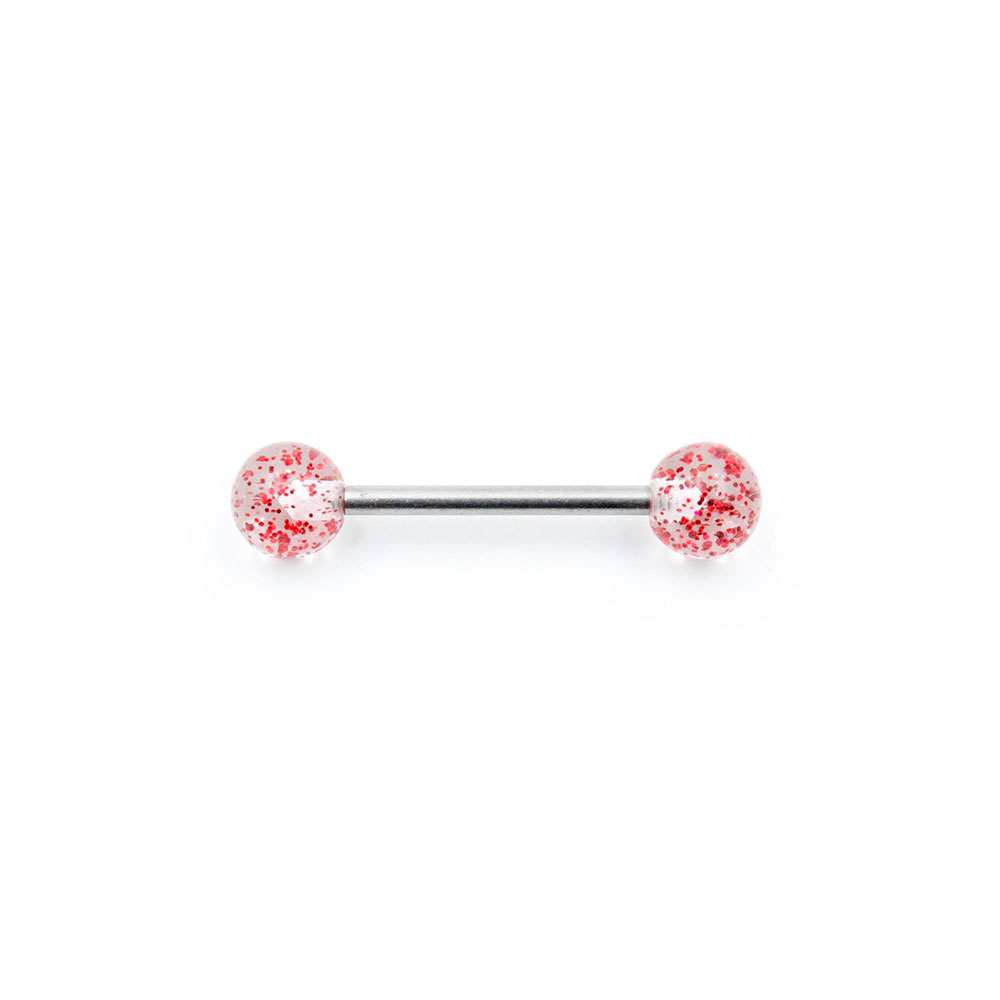 Barbell Transparent Balls with Red Glitter