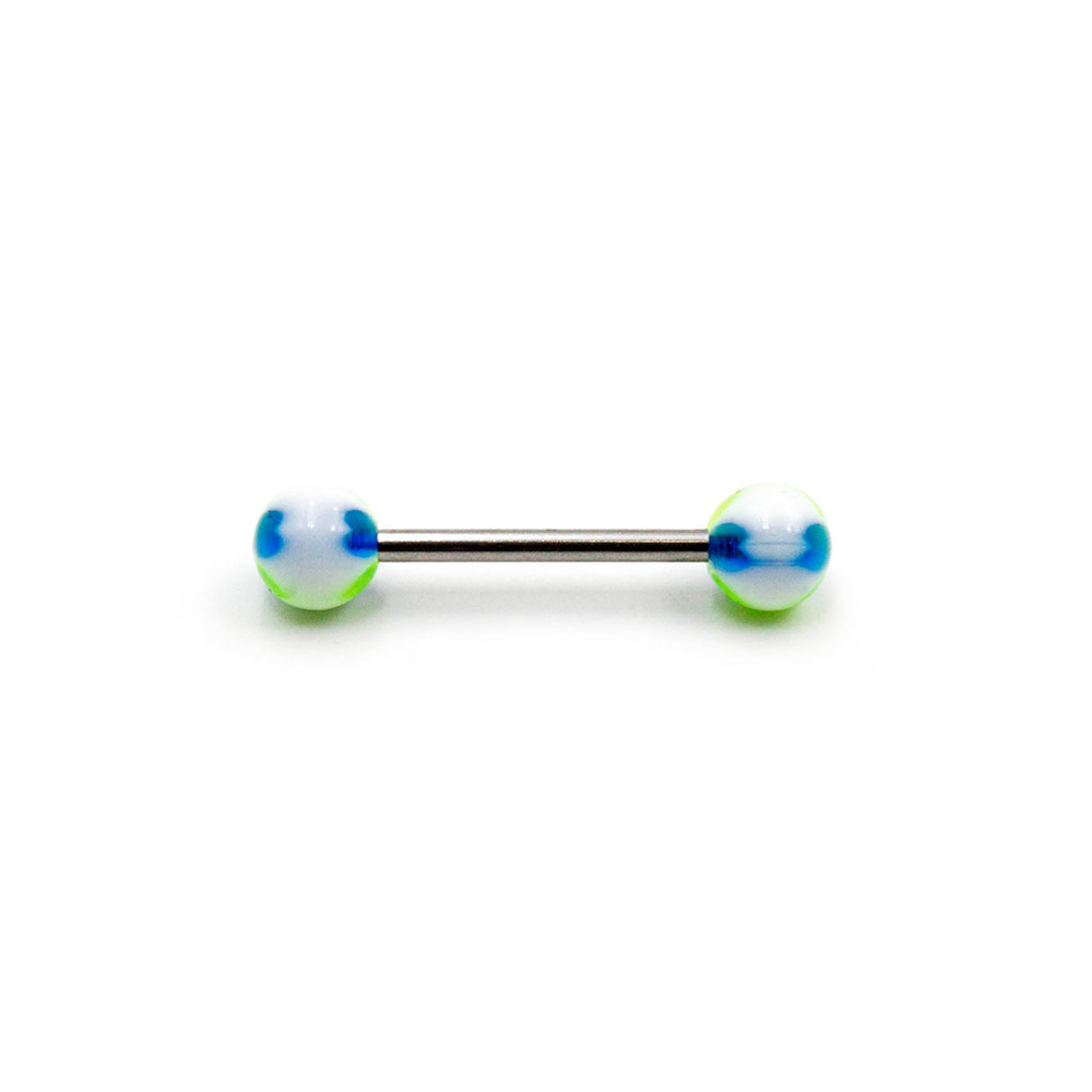 Barbell White Balls with Four Hearts Green and Blue