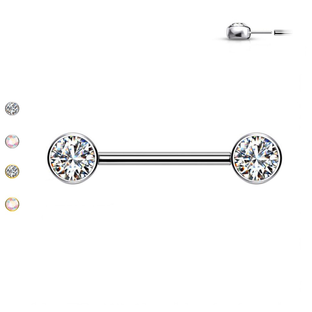 Nipple Barbell Push-in Theadless with Crystal
