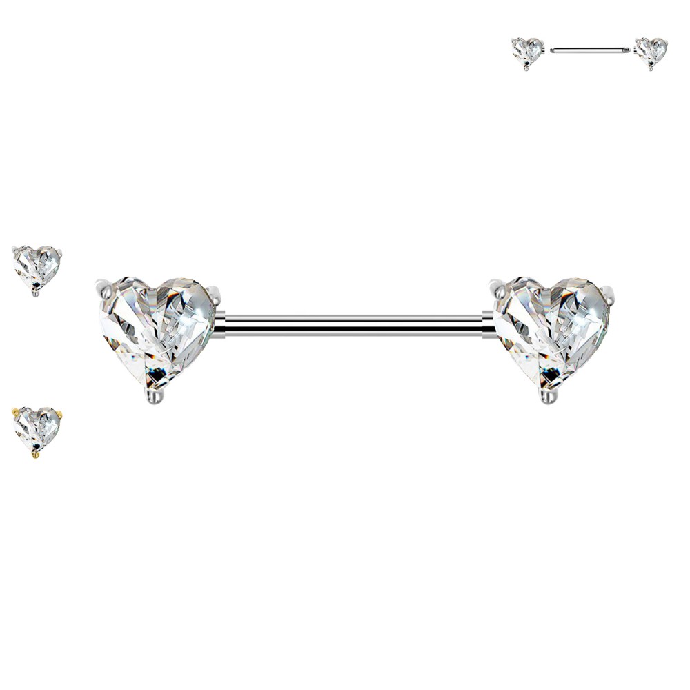 Nipple Barbell with Heart Crystals