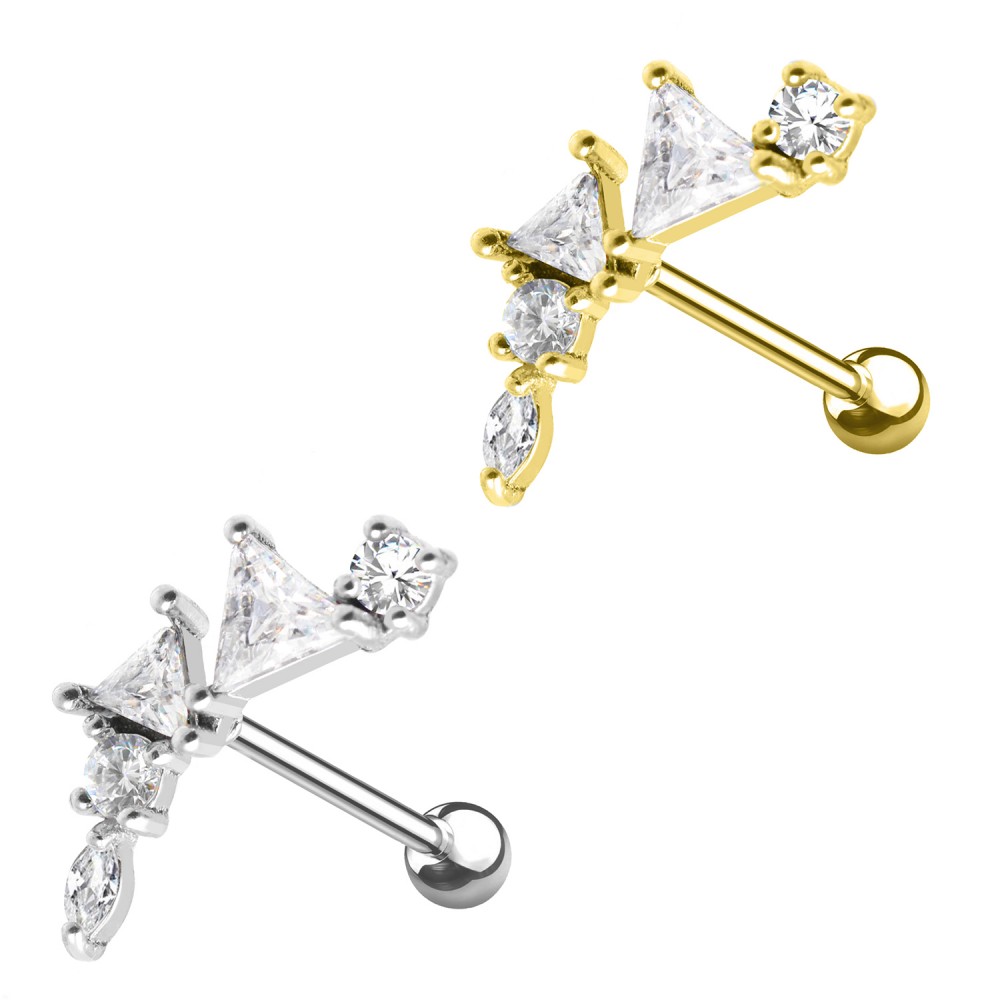 Ear Piercing Barbell Stud with different Shped Crystals