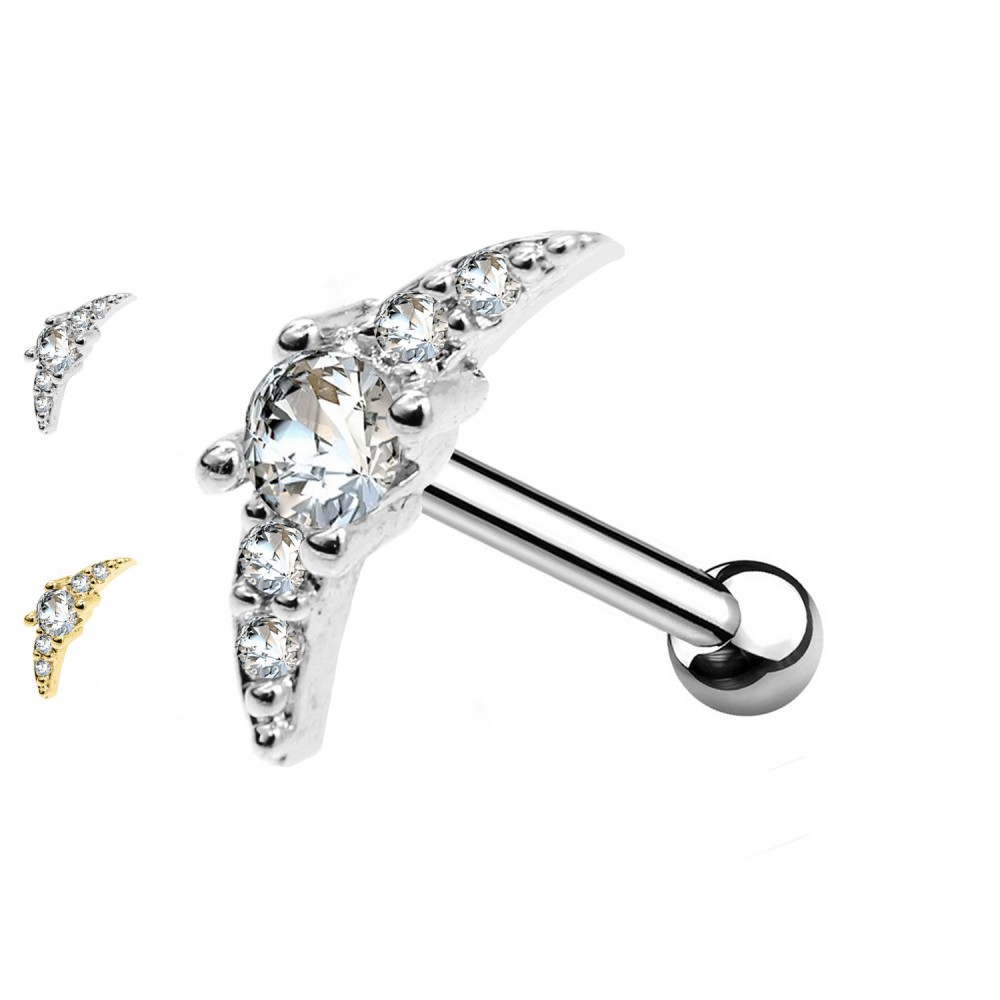 Ear Piercing Barbell Stud with Crystal Angel's Wing