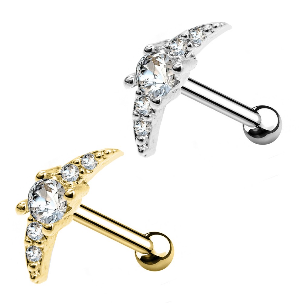 Ear Piercing Barbell Stud with Crystal Angel's Wing