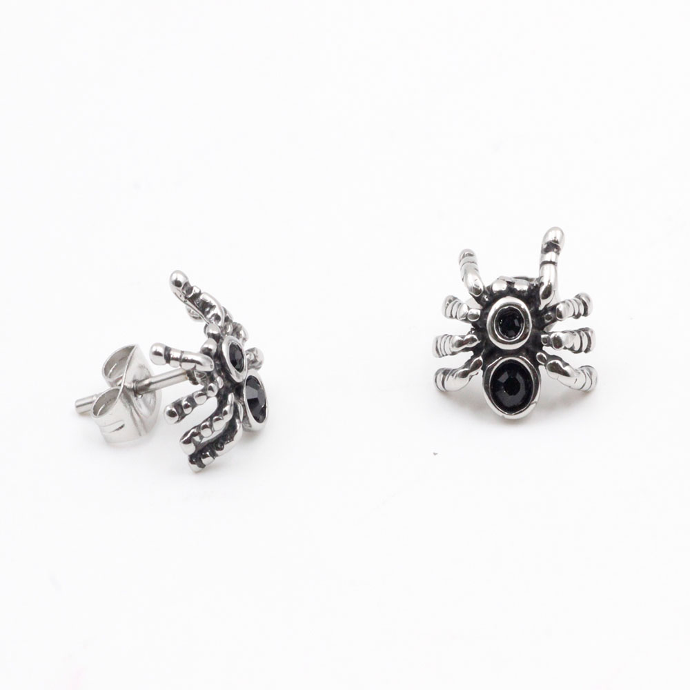 Insect Spider Earrings with Black Stone