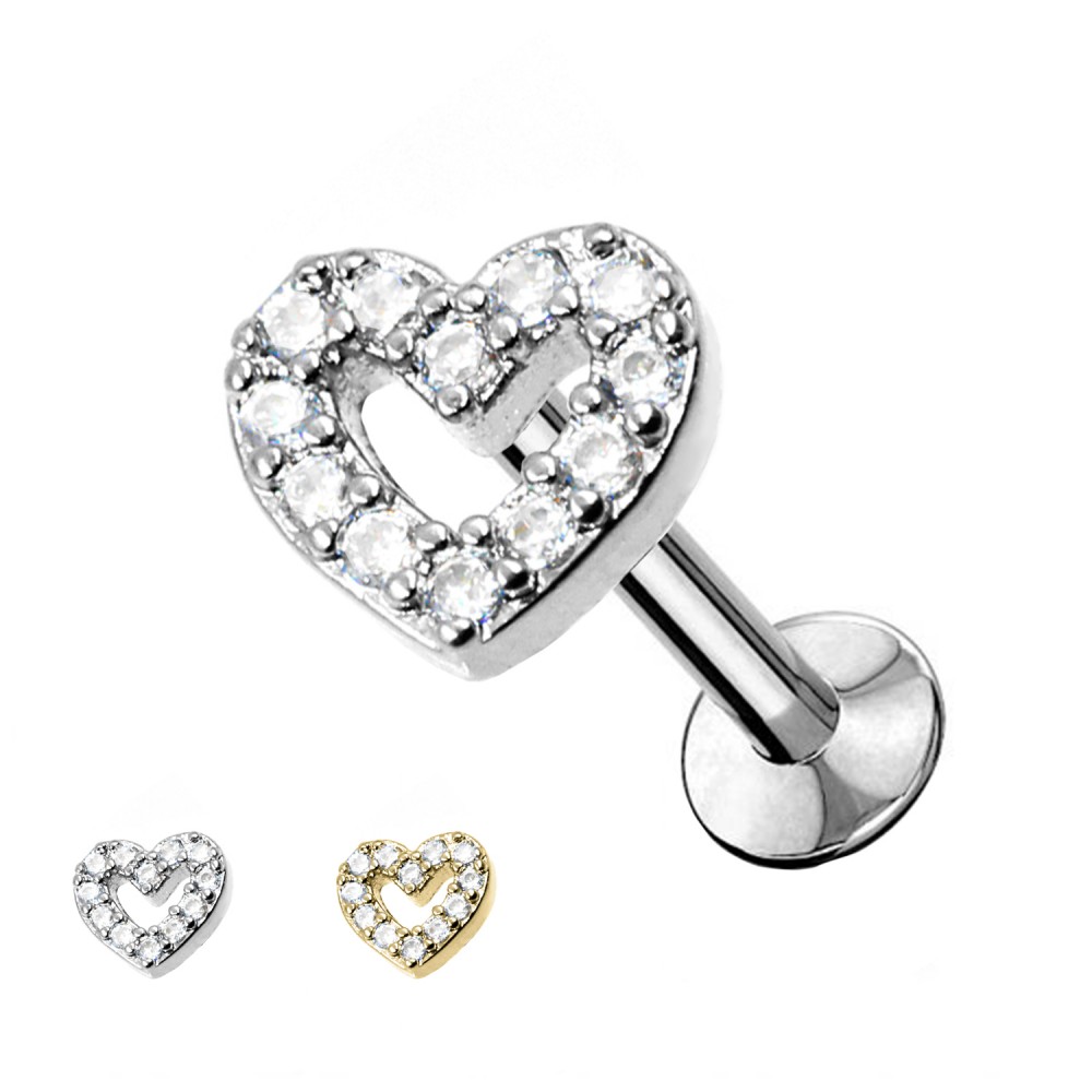 Studs Cartilage Heart with crystals