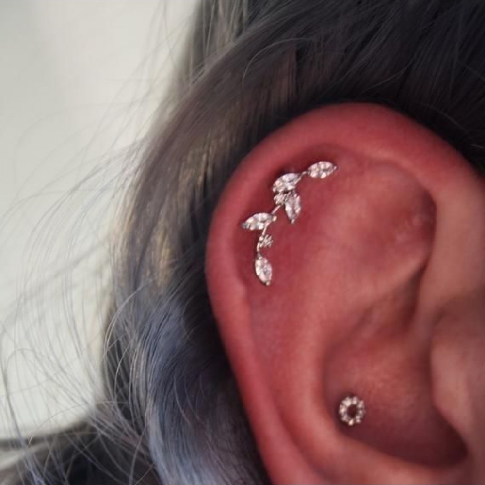 Studs Cartilage Leaves with crystals