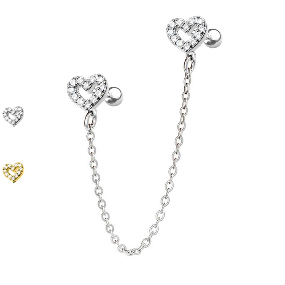 Helix/Tragus Barbell of Heart with Chain