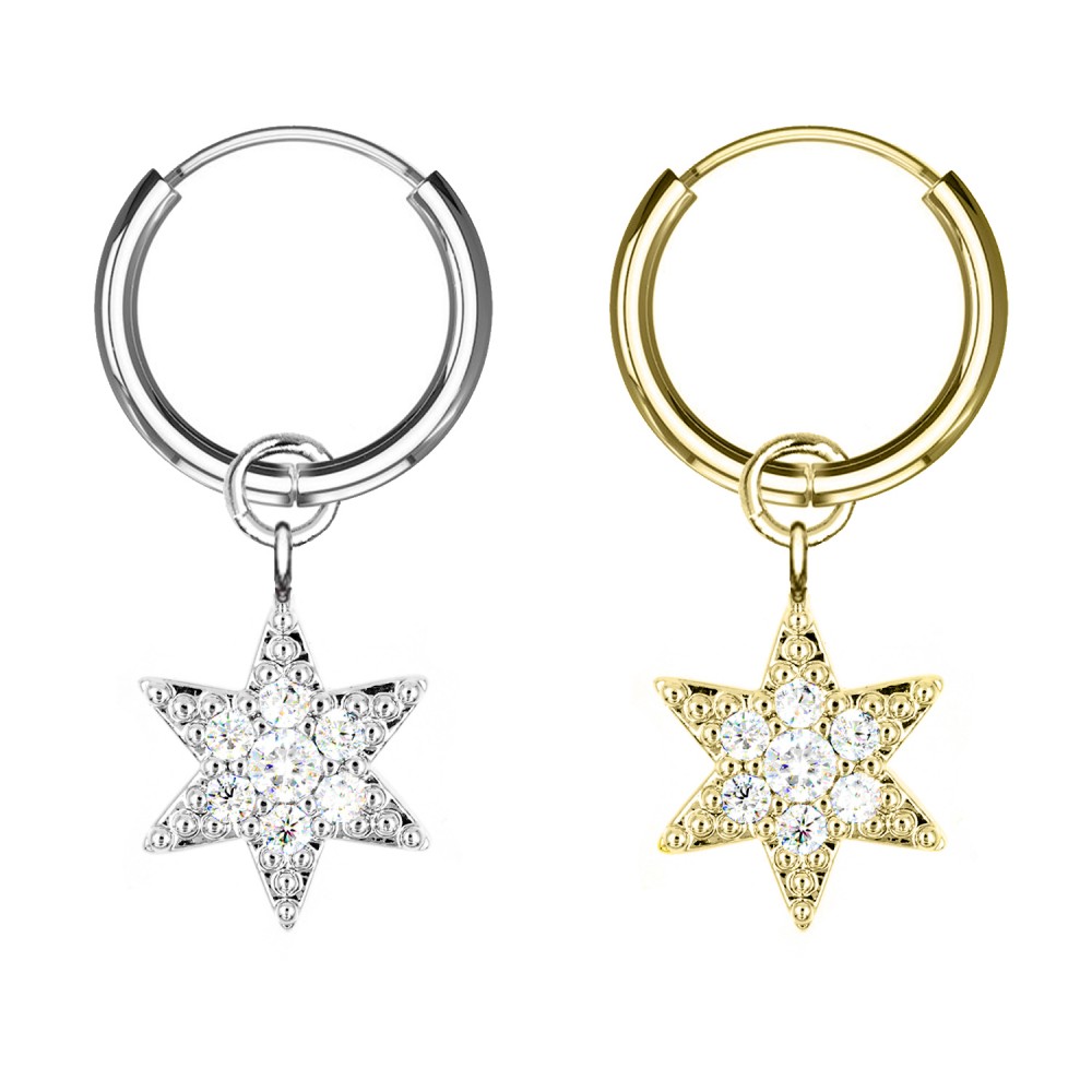 Ear Piercing with 6 Pointed Star shaped pendant