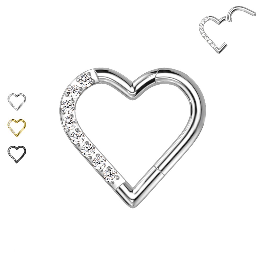 Ear Piercing Ring Basic with Crystals Heart