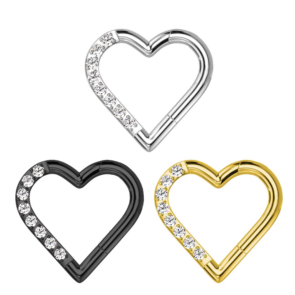 Ear Piercing Ring Basic with Crystals Heart