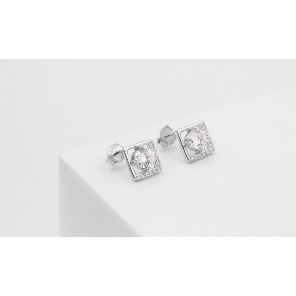 Square Earrings with crystals in 925 Silver
