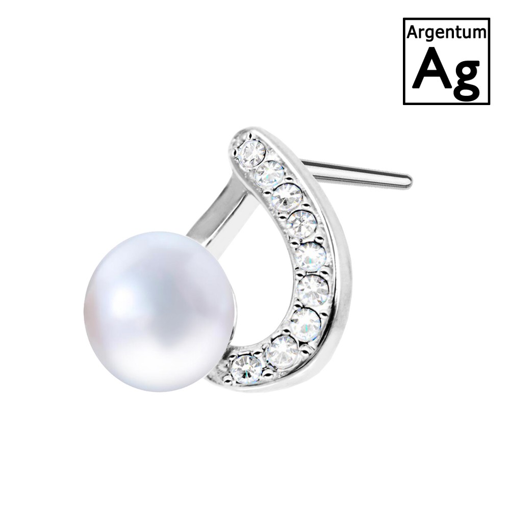 Silver 925 Stud earrings Water drops with Pearl and Crystals
