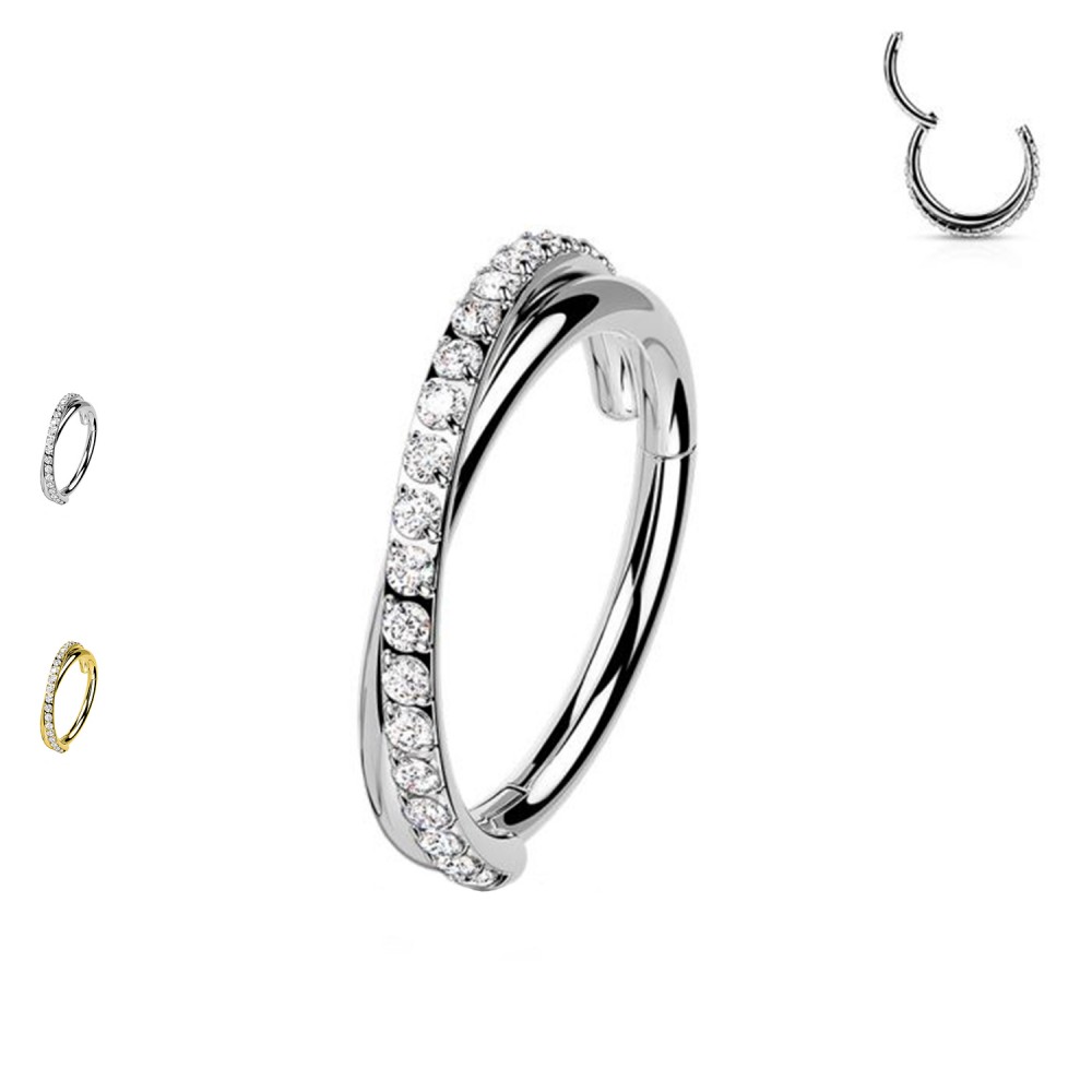 Piercing Ring Crossed with Crystals