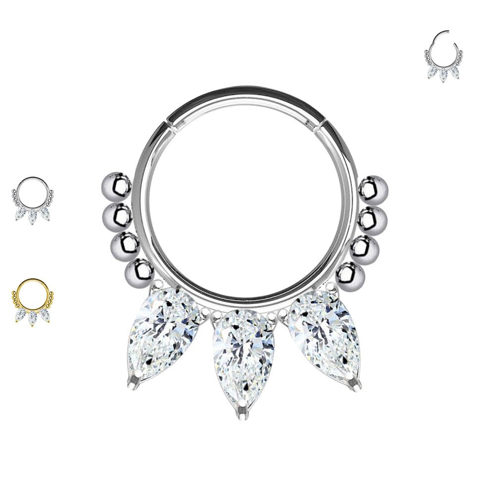 Piercing Ring with 3 Drop Shaped Crystals