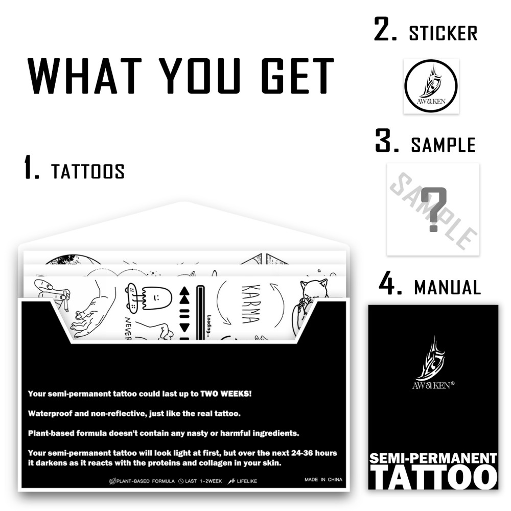 AWAKEN Temporary Fake Tattoos Juice Tattoo  PROMO PACKAGE 5 PCS