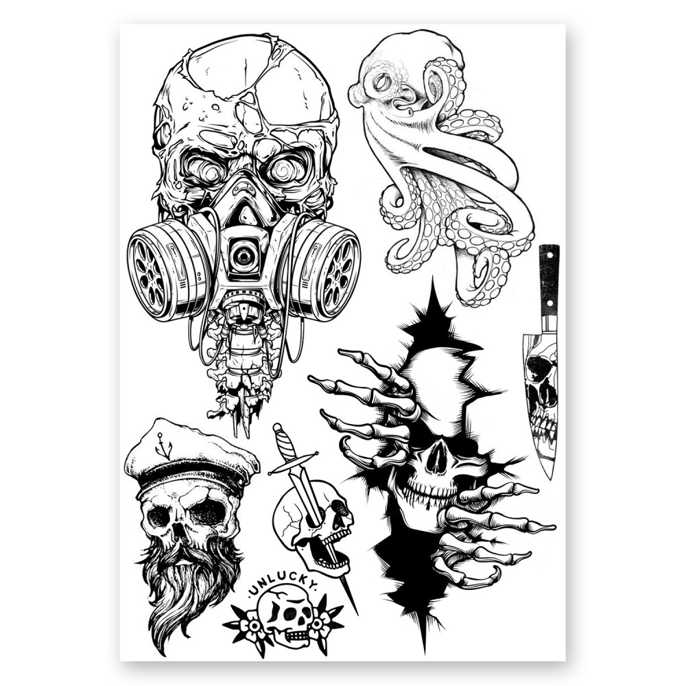 AWAKEN Fake Tattoo Stickers Temporary Juice Tattoo Skulls Pirates Cthulhu