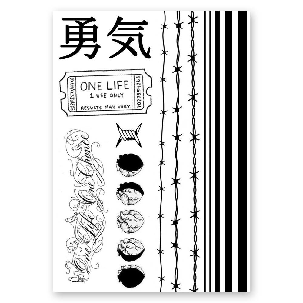 AWAKEN Temporary Fake Tattoo Stickers Black Juice Tattoo Stripes Japanese Ideogram